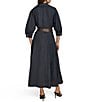 Donna Karan 3/4 Sleeve Collared Neck Belted Linen Blend Midi Shirt Dress, Color:Nightfall - Image 2