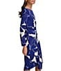 Color:Blueberry/Cream - Image 4 - Long Sleeve Crew Neck Floral Sheath Dress