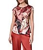 Donna Karan Abstract Geo Burnout Crew Neck Cap Sleeve Top - Image 1