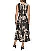 Donna Karan Abstract Print Crew Neck Sleeveless Belted Scuba A-Line Midi Dress, Color:Black/Sand - Image 2