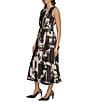 Donna Karan Abstract Print Crew Neck Sleeveless Belted Scuba A-Line Midi Dress, Color:Black/Sand - Image 3