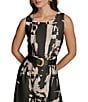 Donna Karan Abstract Print Crew Neck Sleeveless Belted Scuba A-Line Midi Dress, Color:Black/Sand - Image 5