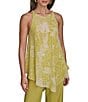 Donna Karan Abstract Printed Crew Neck Sleeveless Angled Top, Color:Citron - Image 1