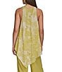 Donna Karan Abstract Printed Crew Neck Sleeveless Angled Top, Color:Citron - Image 2