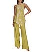 Donna Karan Abstract Printed Crew Neck Sleeveless Angled Top, Color:Citron - Image 3