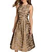 Donna Karan Brocade Crew Neck Sleeveless Metallic A-Line Midi Dress, Color:Gilded Multi - Image 4