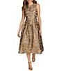 Donna Karan Brocade Crew Neck Sleeveless Metallic A-Line Midi Dress, Color:Gilded Multi - Image 1