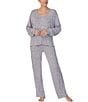 Color:Grey Heather - Image 3 - Brushed Marl Long Sleeve V-Neck Coordinating Sleep Top