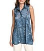 Donna Karan Burnout Sleeveless Button Front Tunic, Color:Tide Navy - Image 1