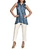 Donna Karan Burnout Sleeveless Button Front Tunic, Color:Tide Navy - Image 4