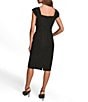 Color:Black - Image 2 - Cap Sleeve Asymmetrical Neck Front Ruffle Crepe Dress