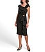 Color:Black - Image 3 - Cap Sleeve Asymmetrical Neck Front Ruffle Crepe Dress