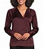 Donna Karan Charmeuse V-Neck Long Sleeve Top - Image 1