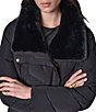 Donna Karan Chevron Pattern High Neck Down Filled Asymmetrical Zip Front Puffer - Image 4