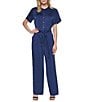 Donna Karan Collared Short Sleeve Button Font Tie Belt Jumpsuit - Image 1