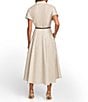 Color:Cream - Image 2 - Collared Short Sleeve Midi Shirt Dress