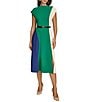 Donna Karan Color Block Boat Neck Cap Sleeve Belted Cady Crepe A-Line Midi Dress, Cosmos/Lawn - Image 1