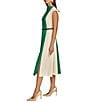 Donna Karan Color Block Boat Neck Cap Sleeve Belted Cady Crepe A-Line Midi Dress, Color:Cosmos/Lawn - Image 3