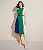 Donna Karan Color Block Boat Neck Cap Sleeve Belted Cady Crepe A-Line Midi Dress, Color:Cosmos/Lawn - Image 6