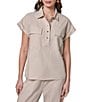 Donna Karan Coordinating Linen Blend Point Collar Cap Sleeve Camp Shirt - Image 1