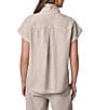 Donna Karan Coordinating Linen Blend Point Collar Cap Sleeve Camp Shirt - Image 2