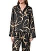 Donna Karan Coordinating Printed Satin Collared Long Sleeve Button Front Top - Image 1