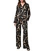 Donna Karan Coordinating Printed Satin Collared Long Sleeve Button Front Top - Image 3