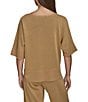 Donna Karan Coordinating Shimmer Knit Short Sleeve Oversized Top, Color:Fawn Combo - Image 2
