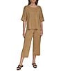 Donna Karan Coordinating Shimmer Knit Short Sleeve Oversized Top, Color:Fawn Combo - Image 4