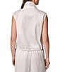 Donna Karan Cotton Poplin Point Collar Cap Sleeve Drawstring Hem Button Front Blouse - Image 2