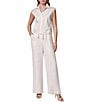Donna Karan Cotton Poplin Point Collar Cap Sleeve Drawstring Hem Button Front Blouse - Image 4