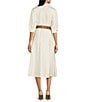 Donna Karan Cotton Sateen Collared Neck Short Sleeve Belted Midi Shirt Dress, Color:Cream - Image 2