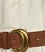 Donna Karan Cotton Sateen Collared Neck Short Sleeve Belted Midi Shirt Dress, Color:Cream - Image 3