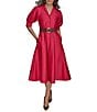 Donna Karan Cotton Sateen Collared Neck Short Sleeve Belted Midi Shirt Dress, Color:Audacious - Image 1