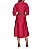 Donna Karan Cotton Sateen Collared Neck Short Sleeve Belted Midi Shirt Dress, Color:Audacious - Image 2