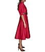 Donna Karan Cotton Sateen Collared Neck Short Sleeve Belted Midi Shirt Dress, Color:Audacious - Image 3