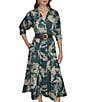 Donna Karan Cotton Sateen Floral Print Button Front Midi Dress, Color:Hudson/wea - Image 4