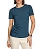 Color:Tide Navy - Image 1 - Crew Neck Short Sleeve Ruched Top