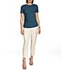Color:Tide Navy - Image 3 - Crew Neck Short Sleeve Ruched Top