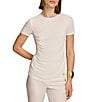 Color:Cream - Image 1 - Crew Neck Short Sleeve Ruched Top