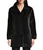 Donna Karan Faux Fur Stand Collar Button Front Coat, Color:Rich Black - Image 3