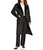 Donna Karan Faux Shearling Notch Collar Belted Button Front Wrap Coat, Color:Black - Image 1