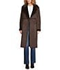 Donna Karan Faux Shearling Notch Collar Belted Button Front Wrap Coat, Color:Dark Brown - Image 1