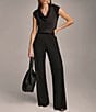 Color:Black - Image 6 - Flat Front Wide Leg Pants