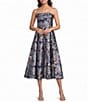 Donna Karan Floral Print Jacquard Strapless Midi Dress - Image 1