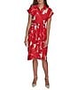 Donna Karan Floral Print Short Sleeve Crepe Shirt Dress, Color:Geranium - Image 1