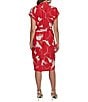 Donna Karan Floral Print Short Sleeve Crepe Shirt Dress, Color:Geranium - Image 2