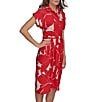Donna Karan Floral Print Short Sleeve Crepe Shirt Dress, Color:Geranium - Image 4