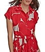 Donna Karan Floral Print Short Sleeve Crepe Shirt Dress, Color:Geranium - Image 5