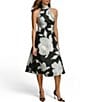 Color:Black/Pale - Image 1 - Floral Satin Sleeveless Halter Neck Dress